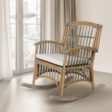 Swayze Bohemian Farmhouse Woven Rattan/Wood Rocking Chair - JONATHAN Y